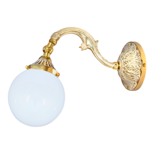 WALL LAMP SIRACUSA I IN BRIGHT GOLD WITH WHITE PATINA AND ROUND GLASS