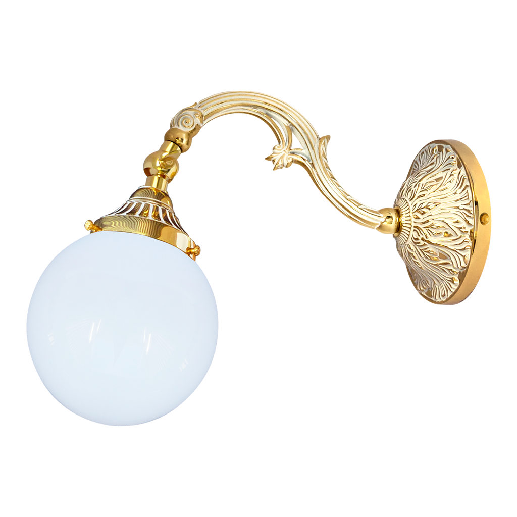 WALL LAMP SIRACUSA I IN BRIGHT GOLD WITH WHITE PATINA AND ROUND GLASS