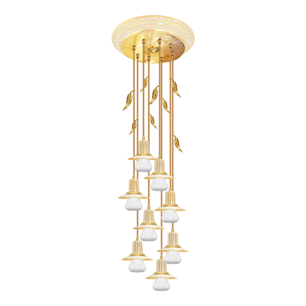 CHANDELIER PALERMO II GLASS & EDISON IN BRIGHT GOLD WITH WHITE PATINA