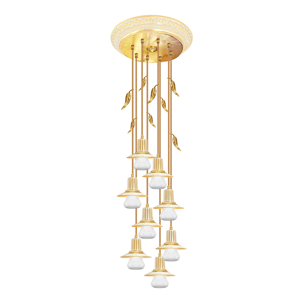 CHANDELIER PALERMO II GLASS & EDISON IN BRIGHT GOLD WITH WHITE PATINA