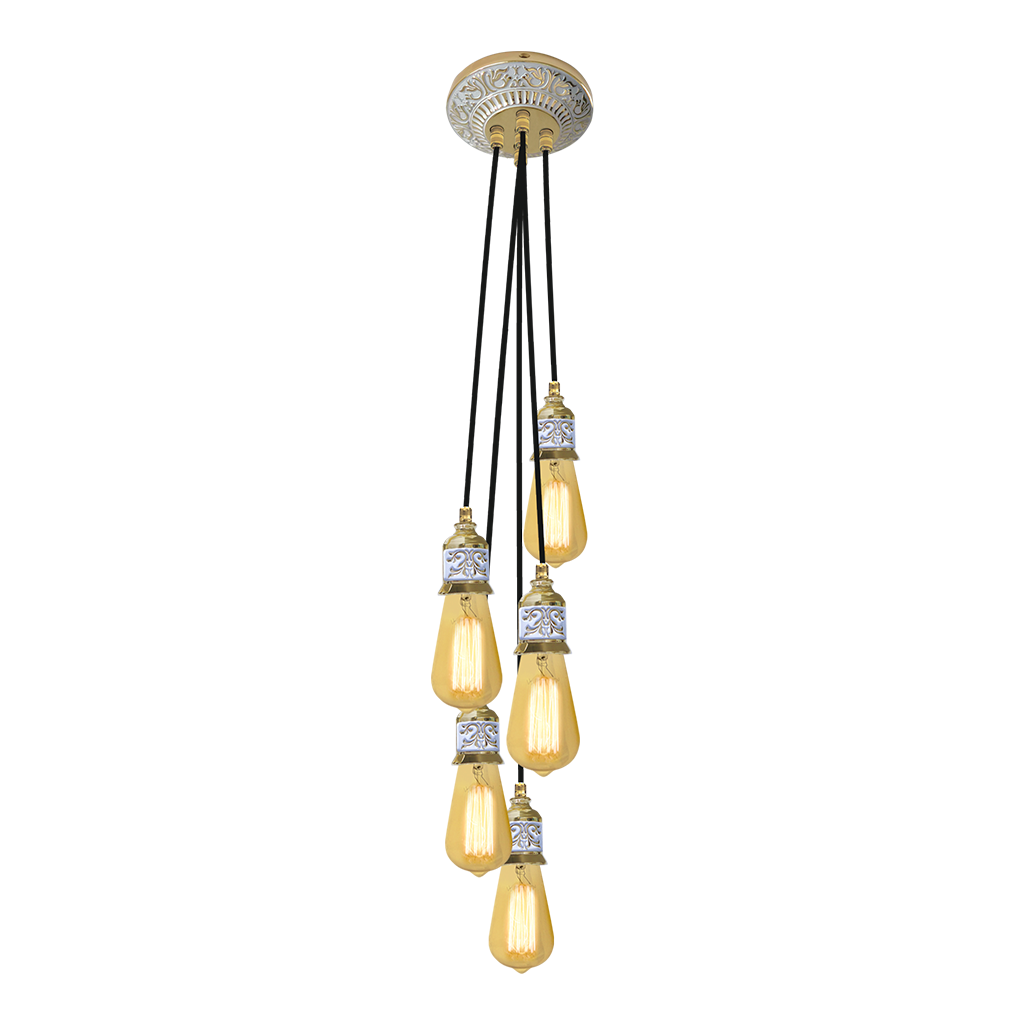CHANDELIER GENOVA II IN BRIGHT GOLD WITH WHITE PATINA