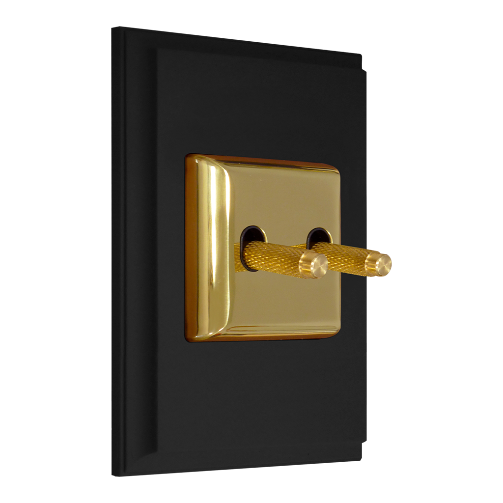 DOUBLE TOGGLE SWITCH MARCO COLLECTION IN MATT BLACK WITH BRIGHT GOLD