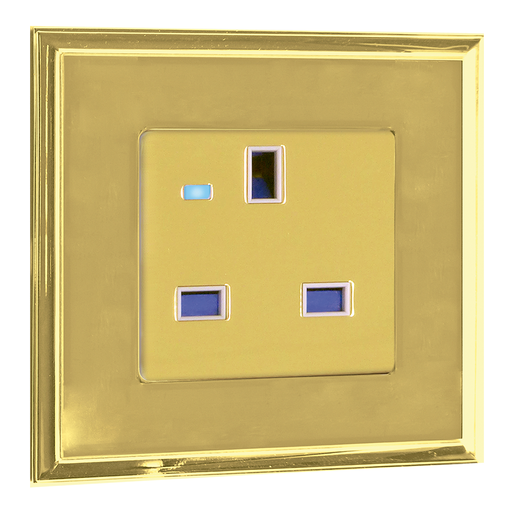 SWITCH FRAME MARCO COLLECTION IN BRIGHT GOLD WITH BRITISH SOCKET