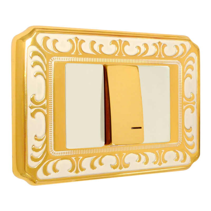 SWITCH PLATE SIENA COLLECTION IN BRIGHT GOLD WITH WHITE PATINA, BRITISH STANDARD