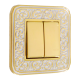 EMPORIO FRAME DOUBLE PUSH-BUTTON SWITCH IN BRIGHT GOLD WITH WHITE PATINA
