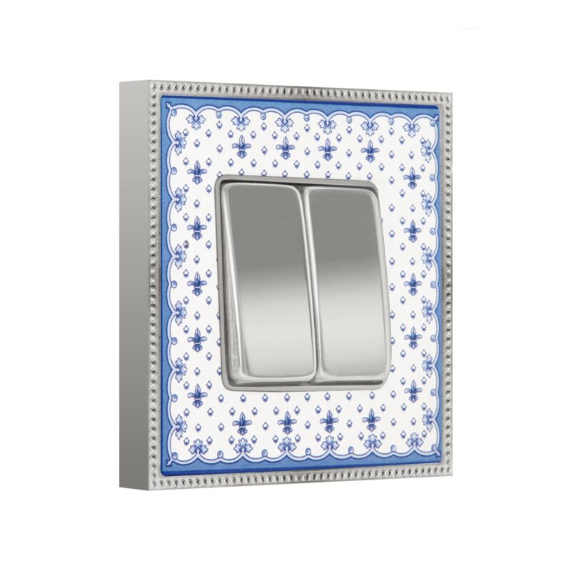 Interruptor doble tecla PORCELAIN BELLE EPOQUE azul con cromo